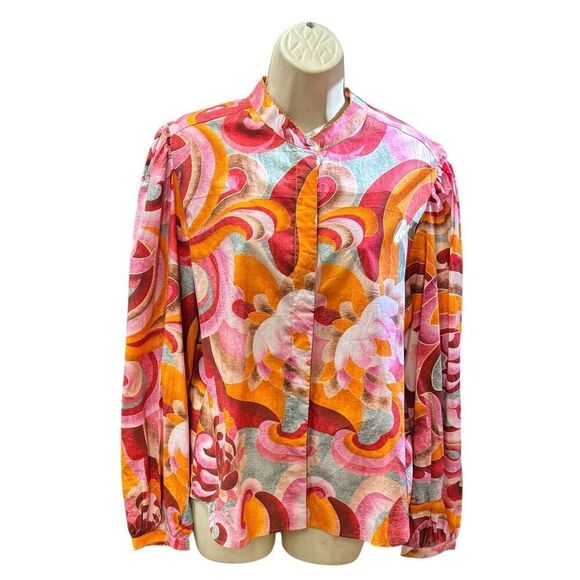 CHUFY KATHMANDU HEIGHTS Pink& Orange Abstract Print Viscose Blouse NWT Size Medi - Picture 5 of 8